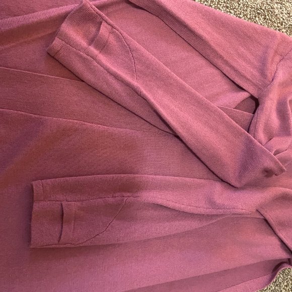 LULULEMON BLISSFUL ZEN MERINO WOOL SIDE SLIT SWEATER CARDIGAN MERLOT/ROSE Size 6 - Picture 8 of 9